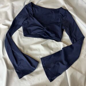 Fitness Fashioness City Girl Flared Long Sleeve Sports Top Elegant Navy